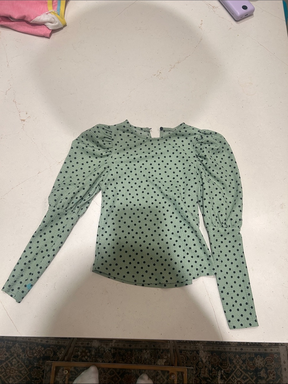 Zara Green Polka Dot Long Sleeve Top